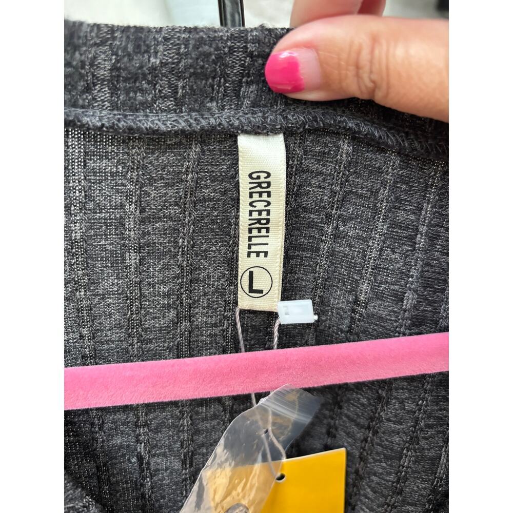 Grecerelle Women's Dark Gray Ribbed Lightweight Knit Outerwear Cardigan Size L - Picture 6 of 7